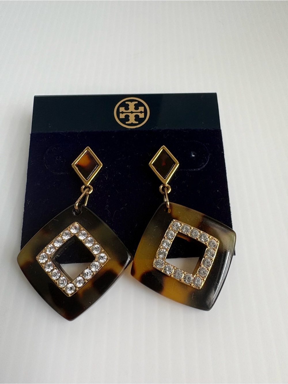 Tory Burch Tortoiseshell Drop Earrings with Crystal Accents - Brown